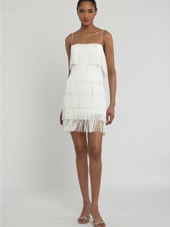 Jenny Yoo Dresses & Skirts - Jenny Yoo Tula White Fringe Slip Dress with Spaghetti Straps